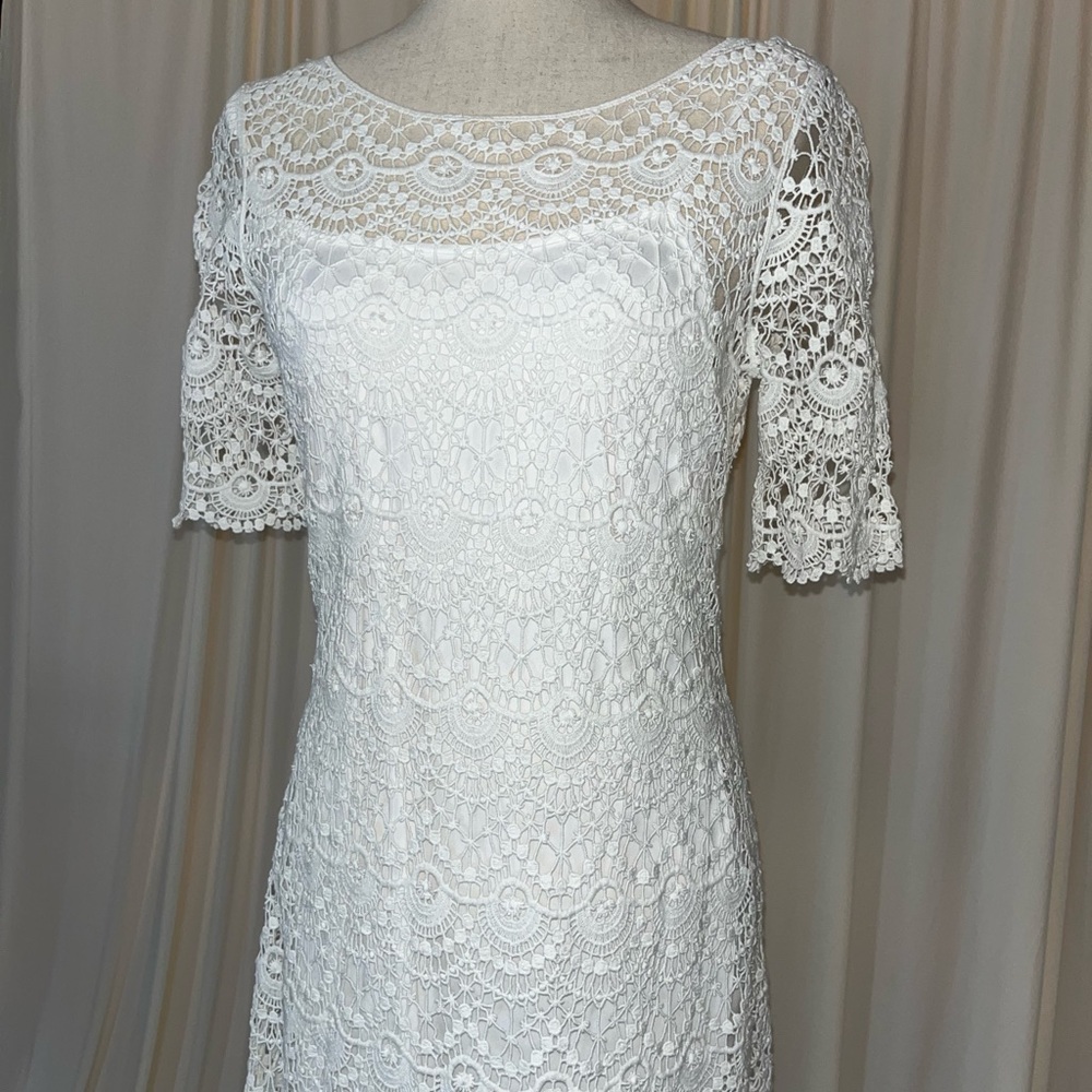 Ralph Lauren White Cotton Crochet Lace Short Sleeve Dress With Slip - Size M - Picture 2 of 12